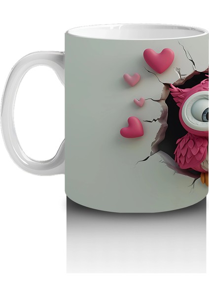 Aşık Baykuş Çifti ve Pembe Kalpler – Baskılı Kahve Kupası fiyatları