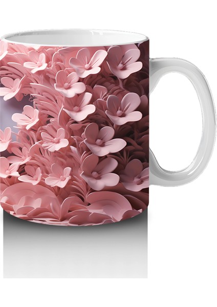 Pembe Yapraklar Arasında Uçuşan Kelebek – Baskılı Kahve Kupası fırsatları