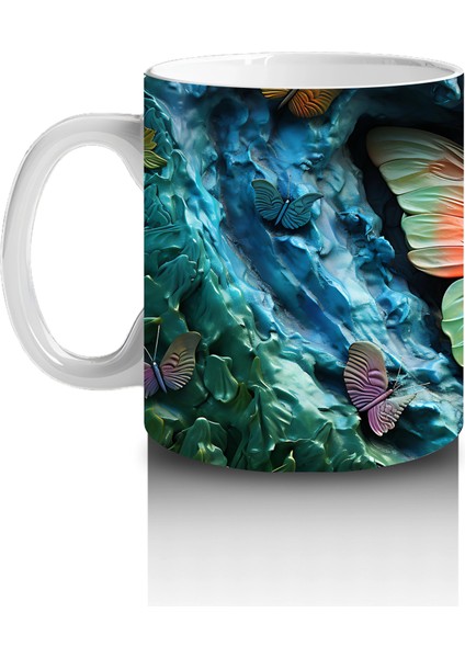 Renkli Gölge Tonlarında Pembe Kelebek – Baskılı Kahve Kupası fiyatları