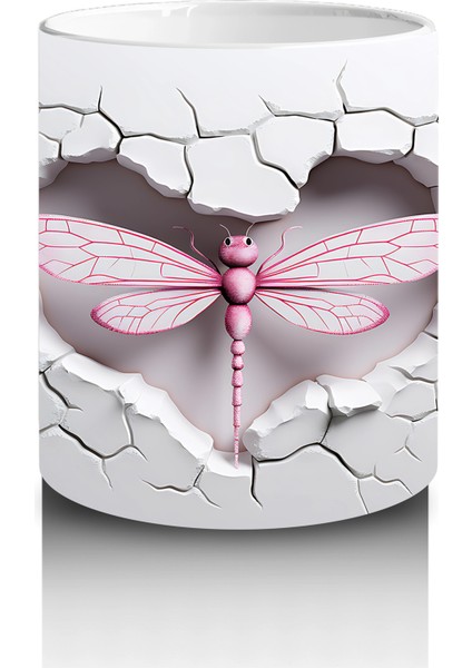 Gri Çatlak Zemin Üzerinde Zarif Pembe Kanatlı Yusufçuk - Baskılı Kahve Kupası modelleri