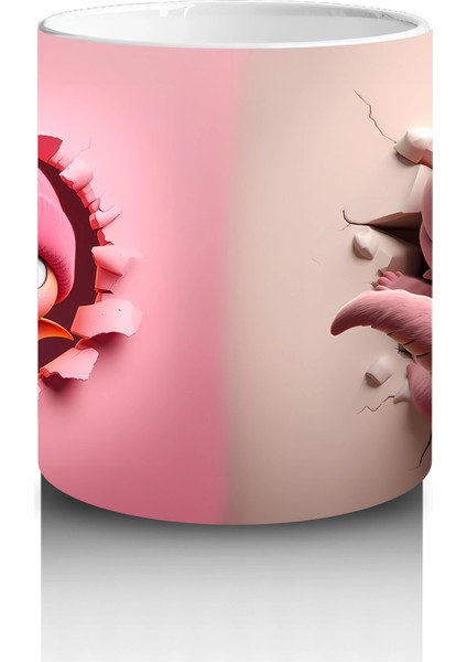 Pembe Bereli Sevimli Ejderha Karakteri - Baskılı Kahve Kupası modelleri