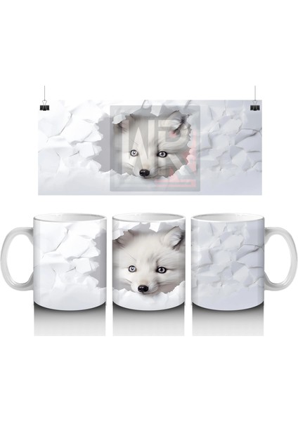 Beyaz Yapraklar Önünde Yavru Tilki– Baskılı Kahve Kupası