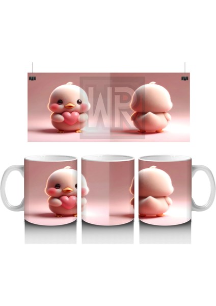 Kalpli Figür Tutan Sevimli Ördekçik Tasarımı - Baskılı Kahve Kupası
