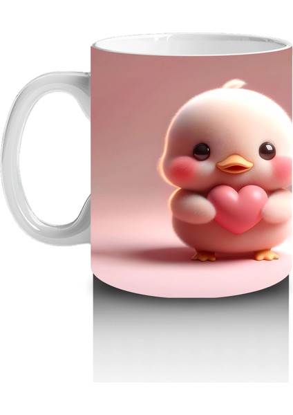 Kalpli Figür Tutan Sevimli Ördekçik Tasarımı - Baskılı Kahve Kupası fiyatları