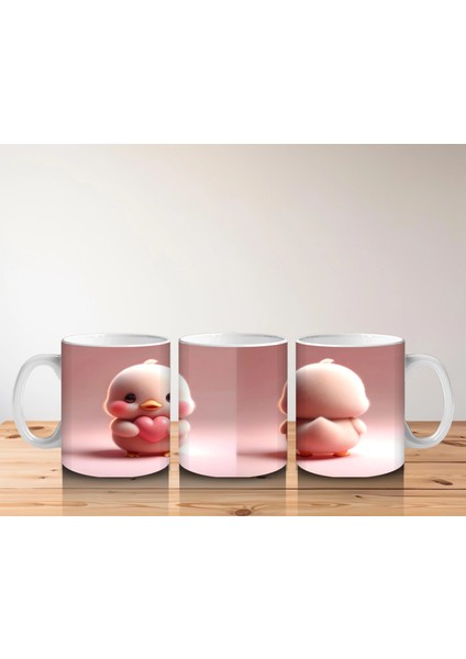 Kalpli Figür Tutan Sevimli Ördekçik Tasarımı - Baskılı Kahve Kupası indirimleri