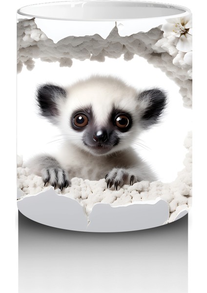 Kırık Duvar Arasından Bakan Tatlı Lemur Tasarımı - Baskılı Kahve Kupası modelleri