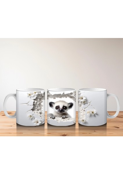 Kırık Duvar Arasından Bakan Tatlı Lemur Tasarımı - Baskılı Kahve Kupası indirimleri