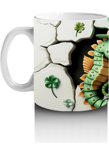 Şapkalı Yeşil Timsah ve Yonca Yaprakları – Baskılı Kahve Kupası fiyatları