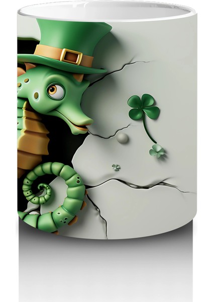 Şapkalı Yeşil Timsah ve Yonca Yaprakları – Baskılı Kahve Kupası modelleri