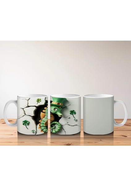 Şapkalı Yeşil Timsah ve Yonca Yaprakları – Baskılı Kahve Kupası indirimleri