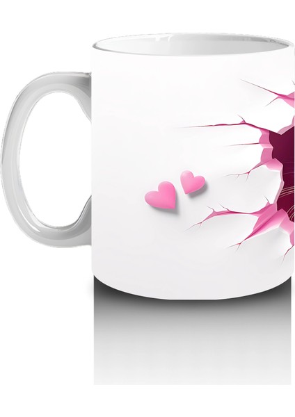 Pembe Kalplerle Süslenmiş Tatlı Kedi – Baskılı Kahve Kupası fiyatları