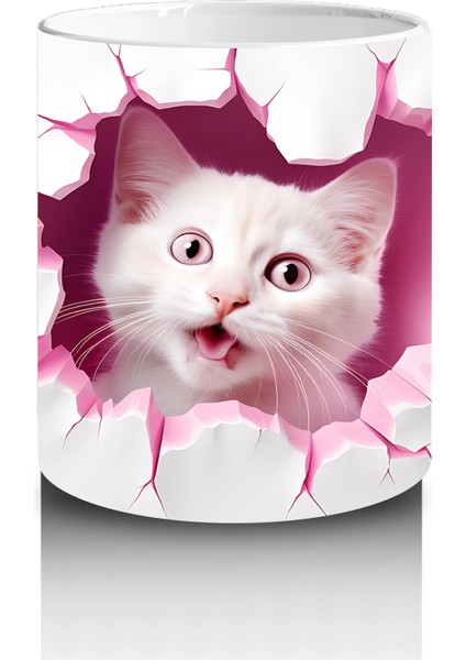 Pembe Kalplerle Süslenmiş Tatlı Kedi – Baskılı Kahve Kupası modelleri