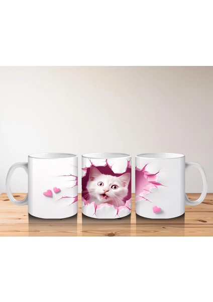 Pembe Kalplerle Süslenmiş Tatlı Kedi – Baskılı Kahve Kupası indirimleri
