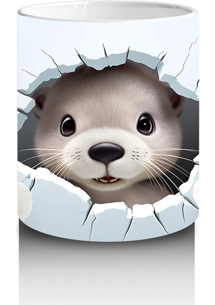 Beyaz Çiçeklerle Süslenmiş Sevimli Su Samuru – Baskılı Kahve Kupası modelleri