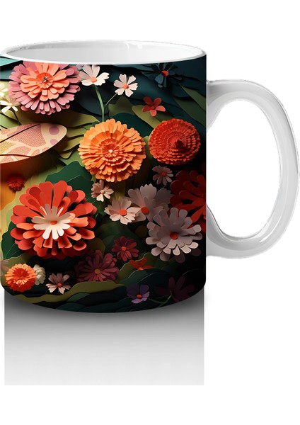 Çiçeklerle Süslenmiş Fantezi Tarzı Renkli Yusufçuk - Baskılı Kahve Kupası fırsatları