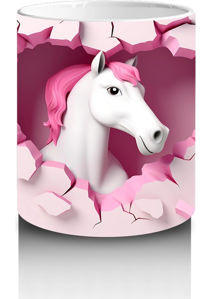 Pembe Kalpli Duvar Önünde Tek Boynuzlu At – Baskılı Kahve Kupası modelleri