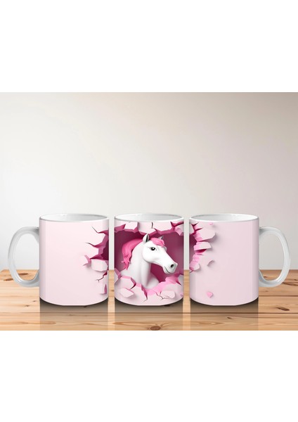 Pembe Kalpli Duvar Önünde Tek Boynuzlu At – Baskılı Kahve Kupası indirimleri