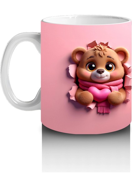 Kalpli Figür Tutan Sevimli Ayıcık Karakteri (Ön ve Arka) - Baskılı Kahve Kupası fiyatları