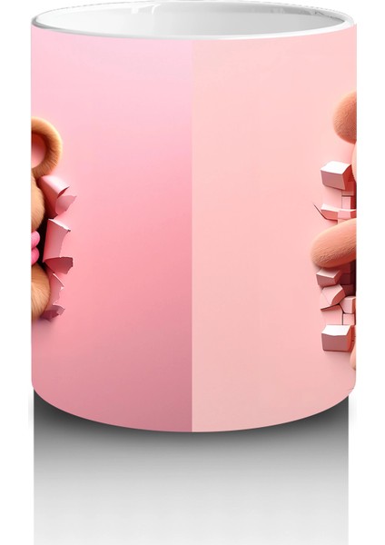 Kalpli Figür Tutan Sevimli Ayıcık Karakteri (Ön ve Arka) - Baskılı Kahve Kupası modelleri