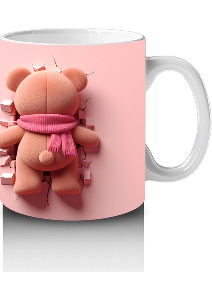 Kalpli Figür Tutan Sevimli Ayıcık Karakteri (Ön ve Arka) - Baskılı Kahve Kupası fırsatları