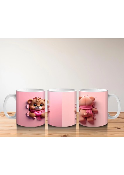Kalpli Figür Tutan Sevimli Ayıcık Karakteri (Ön ve Arka) - Baskılı Kahve Kupası indirimleri