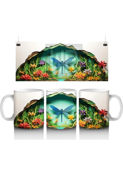 Tropikal Yapraklar Arasında Renkli Yusufçuk– Baskılı Kahve Kupası