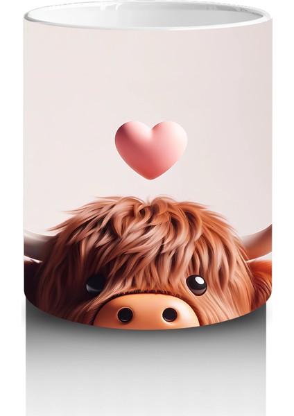 Kalp Figürüyle Süslenmiş Sevimli Inek Başlığı - Baskılı Kahve Kupası modelleri