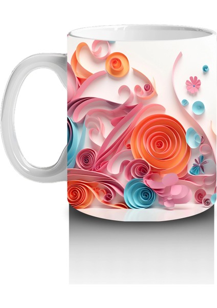 Renkli Çiçekli Desende Mavi Gözlü Kedi – Baskılı Kahve Kupası fiyatları