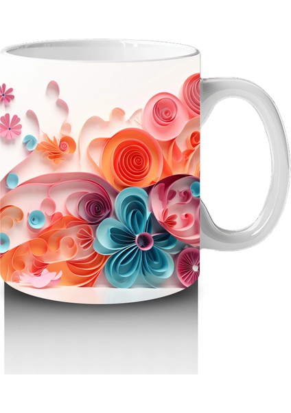 Renkli Çiçekli Desende Mavi Gözlü Kedi – Baskılı Kahve Kupası fırsatları