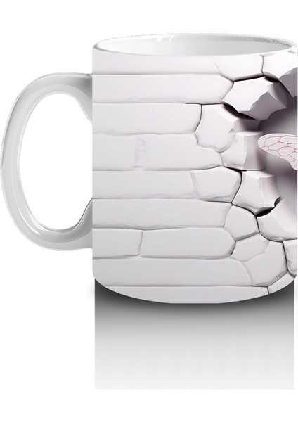 Beyaz Tuğla Üzerinde Pembe Yusufçuk – Baskılı Kahve Kupası fiyatları