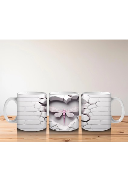 Beyaz Tuğla Üzerinde Pembe Yusufçuk – Baskılı Kahve Kupası indirimleri