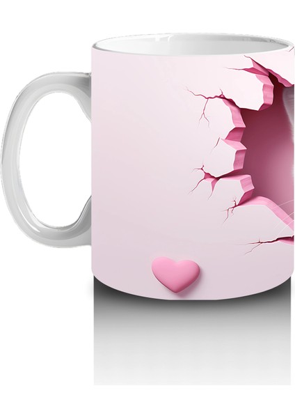 Pembe Kalplerle Süslenmiş Sevimli Kedi – Baskılı Kahve Kupası fiyatları