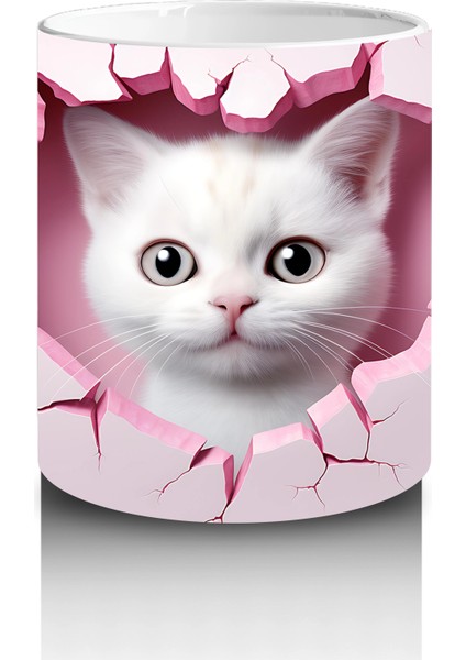 Pembe Kalplerle Süslenmiş Sevimli Kedi – Baskılı Kahve Kupası modelleri