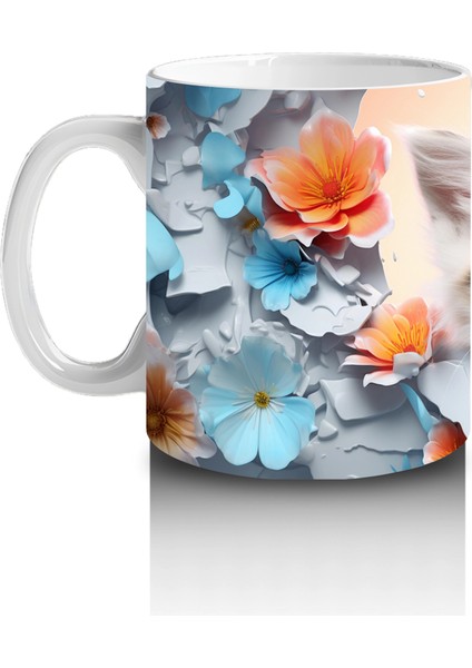 Turuncu Çiçekler Arasında Tatlı Kedi – Baskılı Kahve Kupası fiyatları