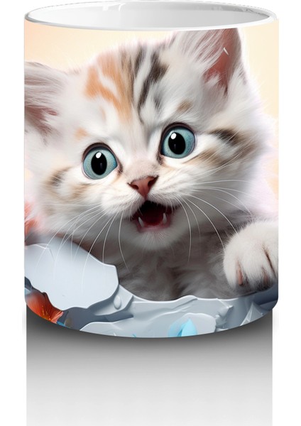 Turuncu Çiçekler Arasında Tatlı Kedi – Baskılı Kahve Kupası modelleri