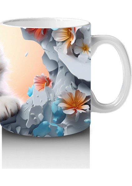 Turuncu Çiçekler Arasında Tatlı Kedi – Baskılı Kahve Kupası fırsatları