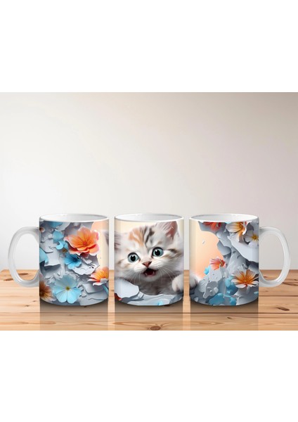 Turuncu Çiçekler Arasında Tatlı Kedi – Baskılı Kahve Kupası indirimleri