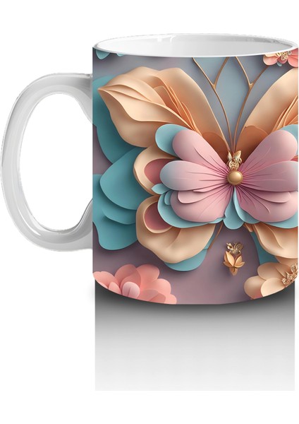 Turkuaz Tonlarda Çiçekli Kelebek Ikilisi – Baskılı Kahve Kupası fiyatları