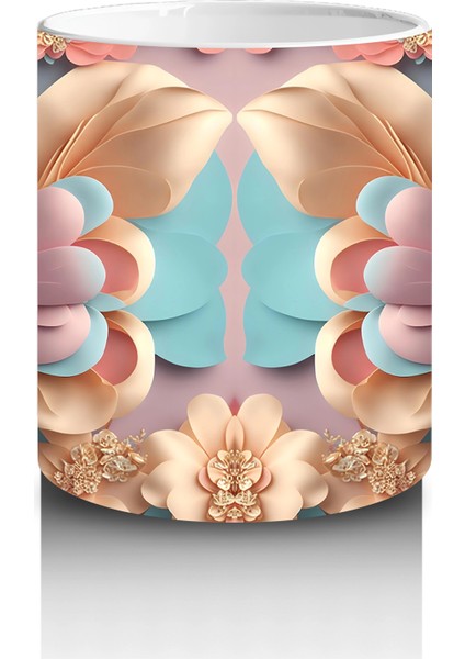 Turkuaz Tonlarda Çiçekli Kelebek Ikilisi – Baskılı Kahve Kupası modelleri