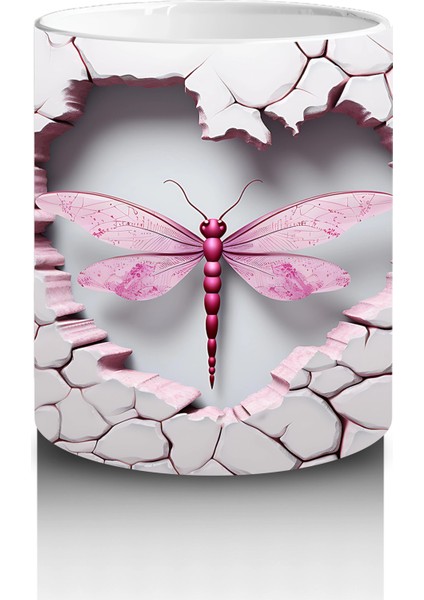 Çatlak Zemin Üzerinde Pembe Kanatlı Yusufçuk – Baskılı Kahve Kupası modelleri