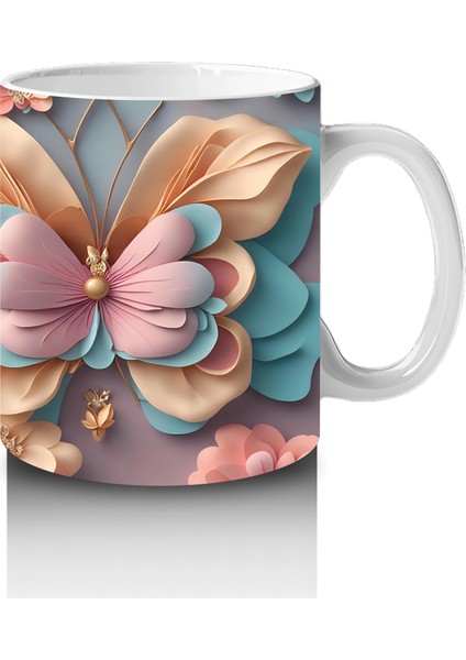 Turkuaz Tonlarda Çiçekli Kelebek Ikilisi – Baskılı Kahve Kupası fırsatları