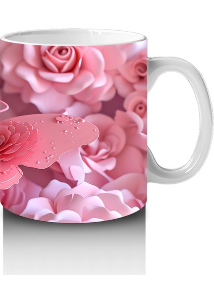 Pembe Çiçekler Üzerine Konmuş Kelebek – Baskılı Kahve Kupası fırsatları