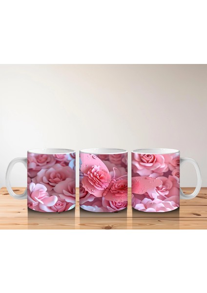 Pembe Çiçekler Üzerine Konmuş Kelebek – Baskılı Kahve Kupası indirimleri