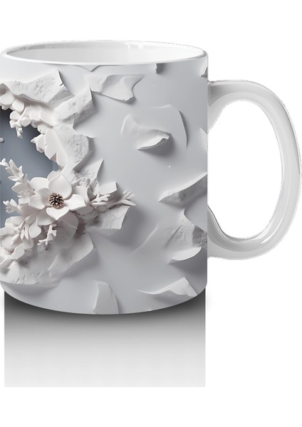 Beyaz Çiçeklerle Süslenmiş Çatlak Zeminden Bakan Geyik - Baskılı Kahve Kupası fırsatları