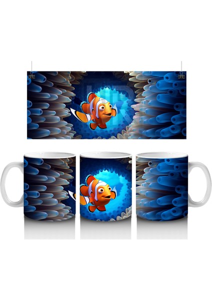 Dalgalar Arasında Yüzen Neşeli Balık – Baskılı Kahve Kupası