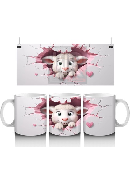 Pembe Çatlakta Bakan Sevimli Kuzu Yavrusu – Baskılı Kahve Kupası