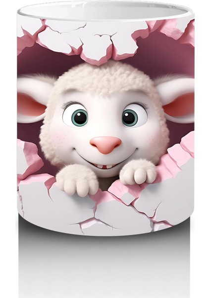 Pembe Çatlakta Bakan Sevimli Kuzu Yavrusu – Baskılı Kahve Kupası modelleri