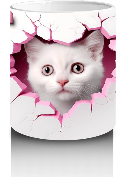 Duvarı Delen Beyaz Kedi Yavrusu – Baskılı Kahve Kupası modelleri