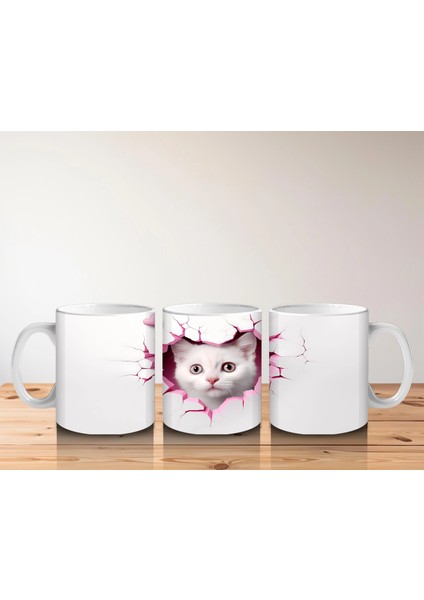Duvarı Delen Beyaz Kedi Yavrusu – Baskılı Kahve Kupası indirimleri
