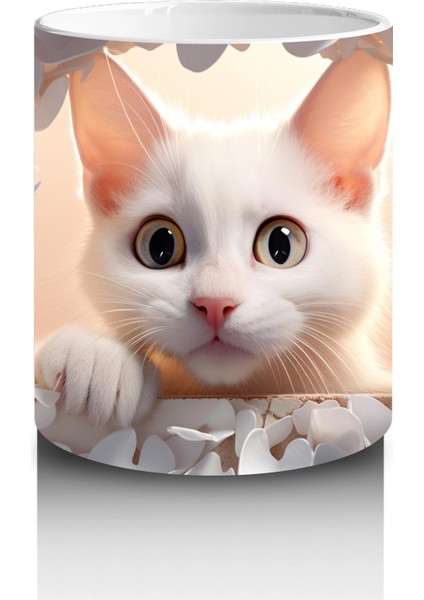 Gri Yapraklar Arasında Meraklı Kedi – Baskılı Kahve Kupası modelleri